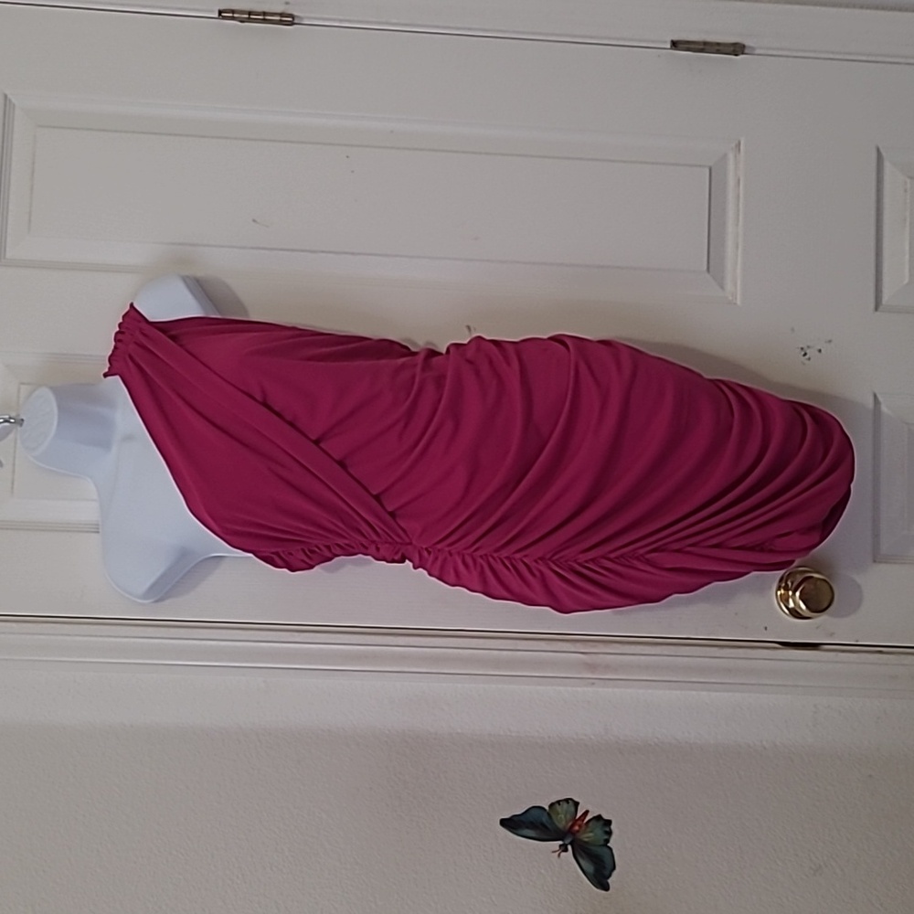 Gambattista Valli one shoulder light plum dress.  Side zip, ruching on sides